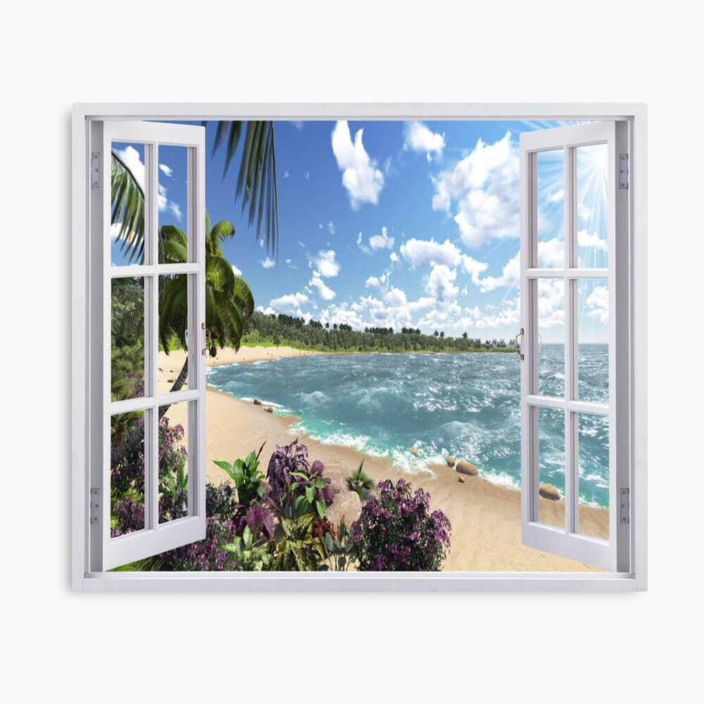 Beautiful Beach Window Views of Tropical Island, mp,840x830,matte,f8f8f8,t-pad,1000x1000,f8f8f8