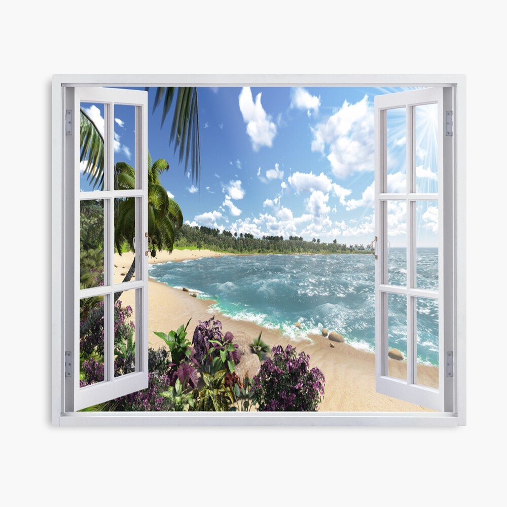 Beautiful Beach Window Views of Tropical Island, mp,840x860,gloss,f8f8f8,t-pad,1000x1000,f8f8f8
