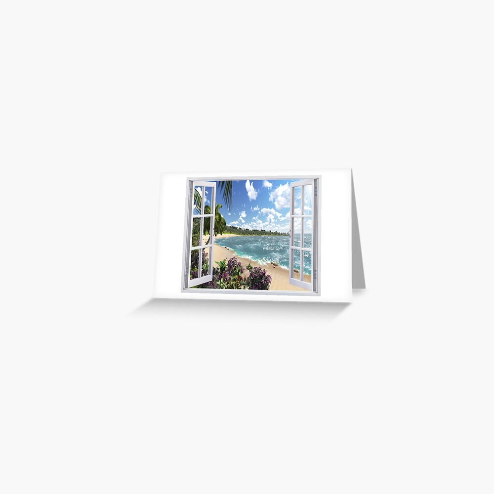 Beautiful Beach Window Views of Tropical Island, papergc,500x,w,f8f8f8-pad,1000x1000,f8f8f8