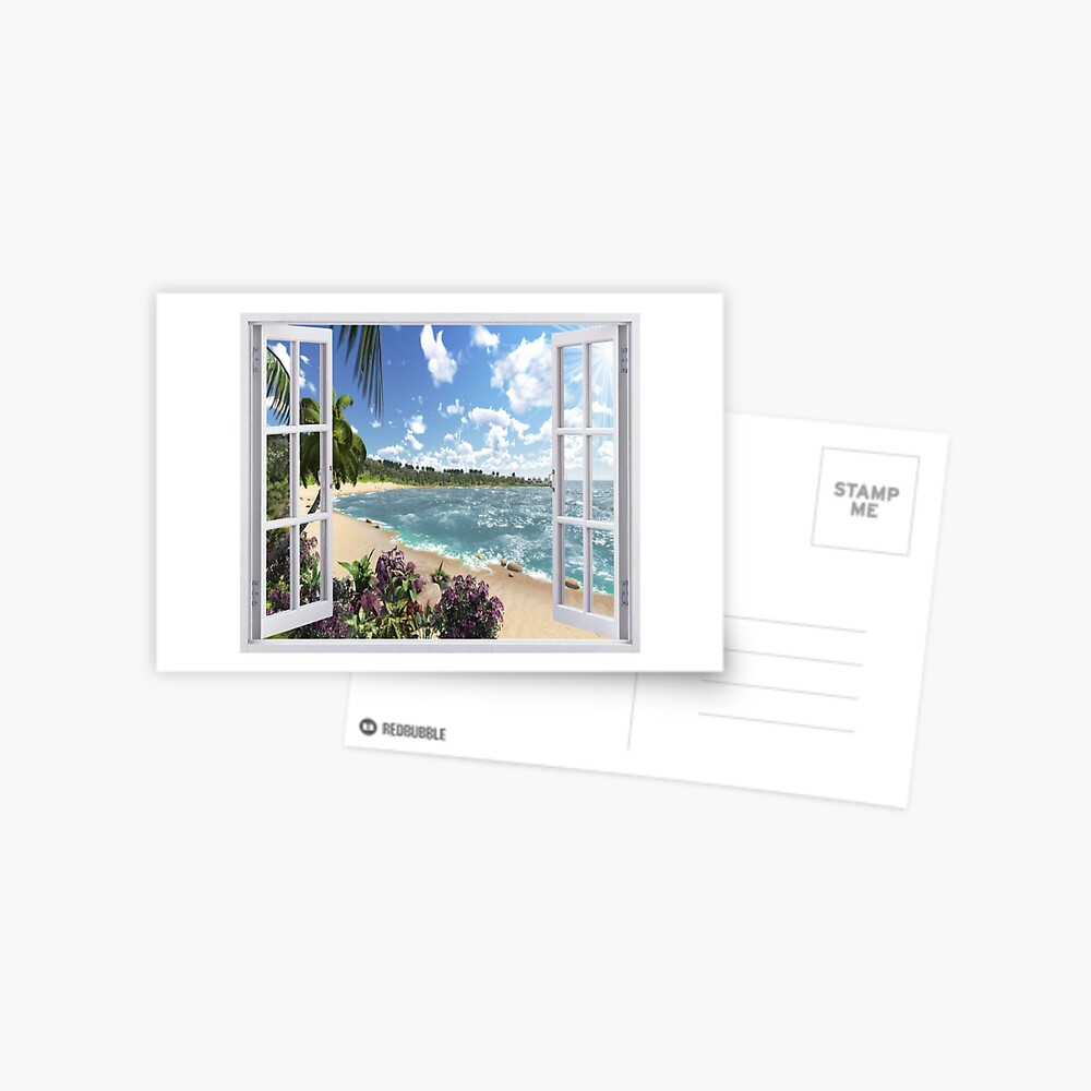 Beautiful Beach Window Views of Tropical Island, paperpc,750x,w,f8f8f8-pad,1000x1000,f8f8f8