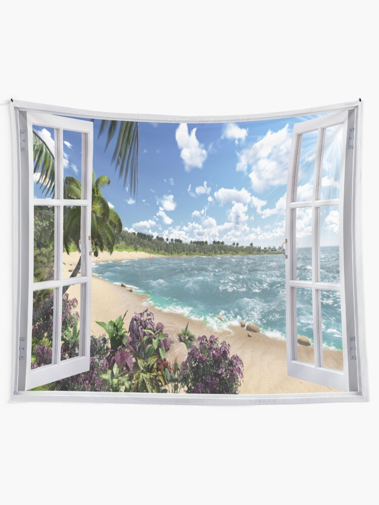 Alternate view of #Summer, #tropical, #beach, #water, sand, sea, island, travel, idyllic, sky, nature Tapestry