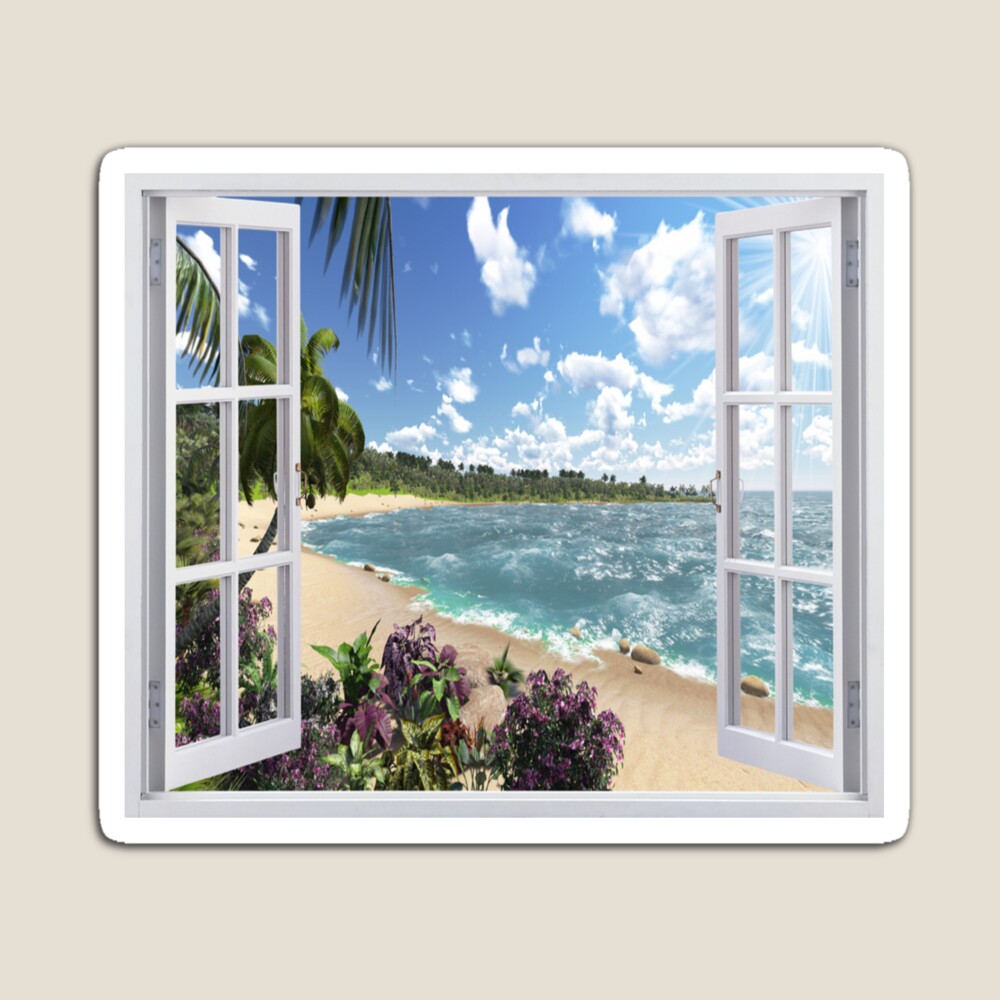 Beautiful Beach Window Views of Tropical Island, mo,small,flatlay,product_square,1000x1000