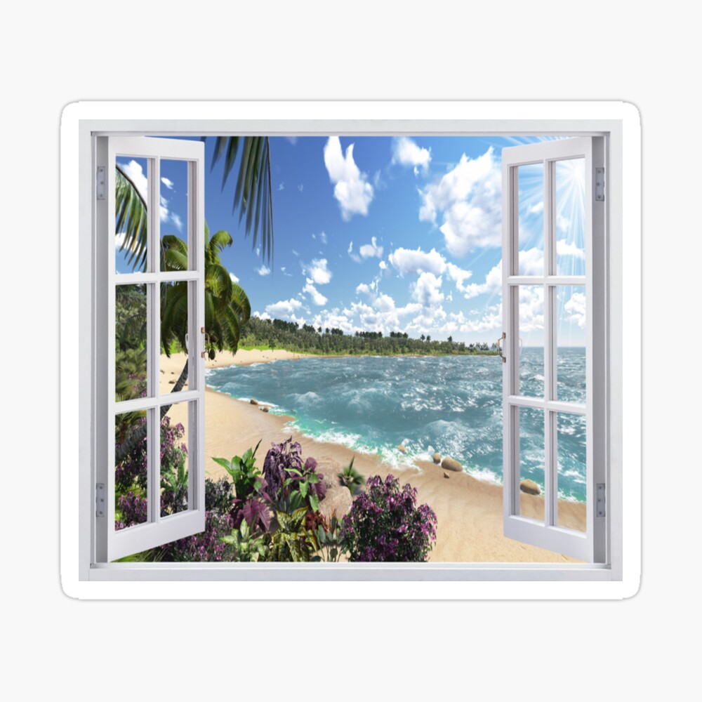 Beautiful Beach Window Views of Tropical Island, st,small,845x845-pad,1000x1000,f8f8f8