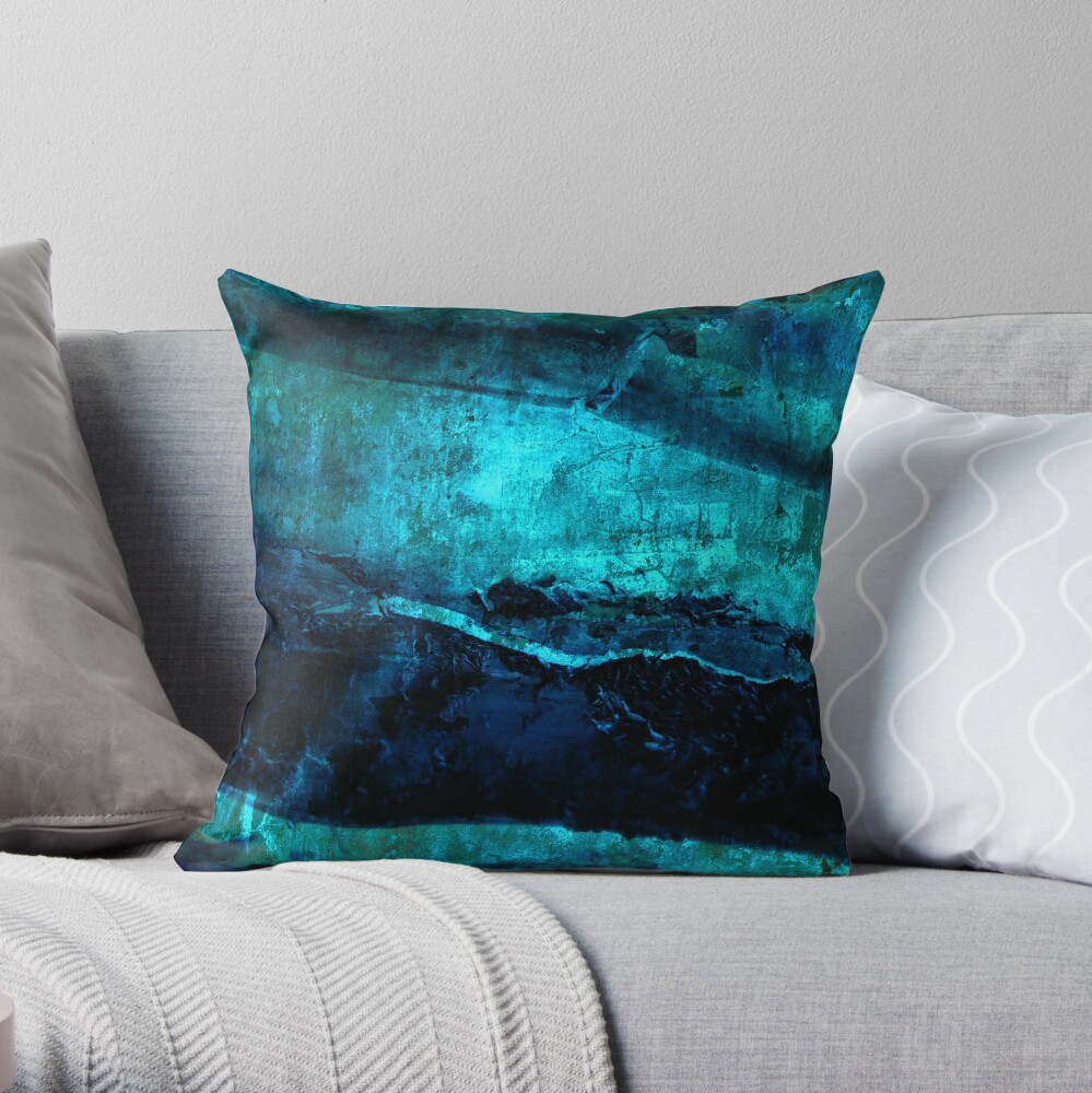 Beneath - Abstract in navy blue and turquoise Throw Pillow