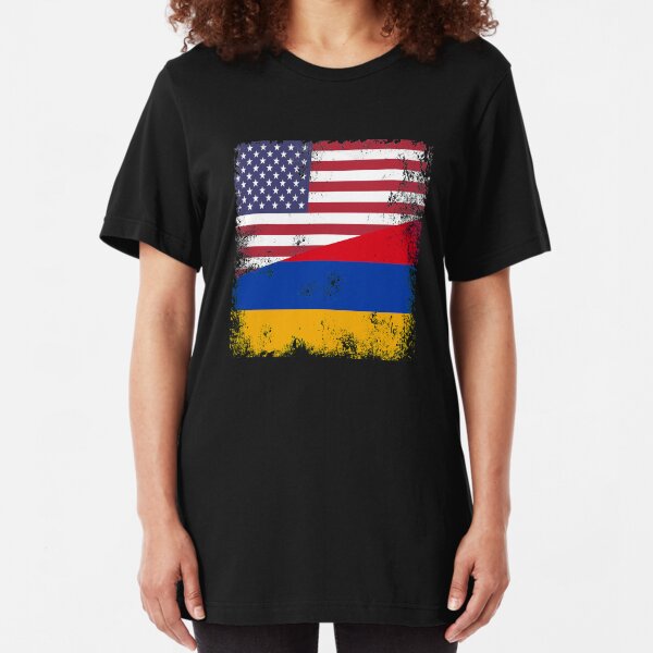 Half Armenian Flag Design | Vintage Armenia USA Gift Slim Fit T-Shirt