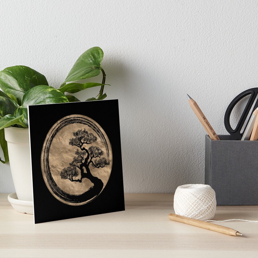 Enso Zen Circle And Bonsai Tree Gold Art Board Print By K9printart   Gbra,6x6,900x900.u8 