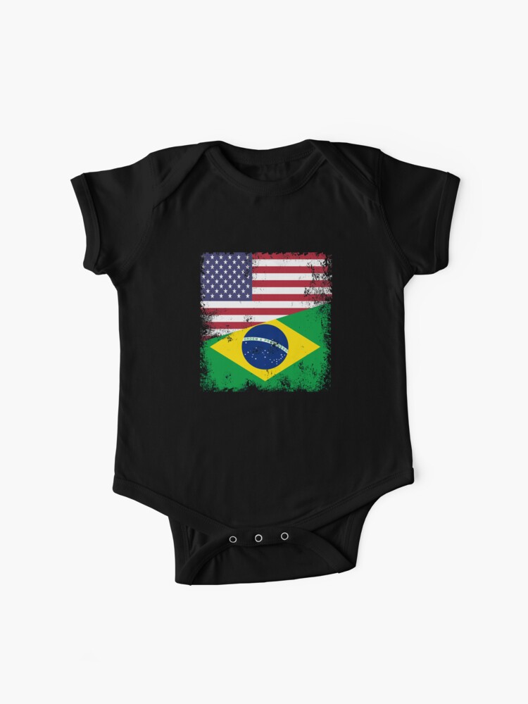 Half Brazilian Flag Design Vintage Brazil Usa Gift Baby One Piece By Melsens Redbubble