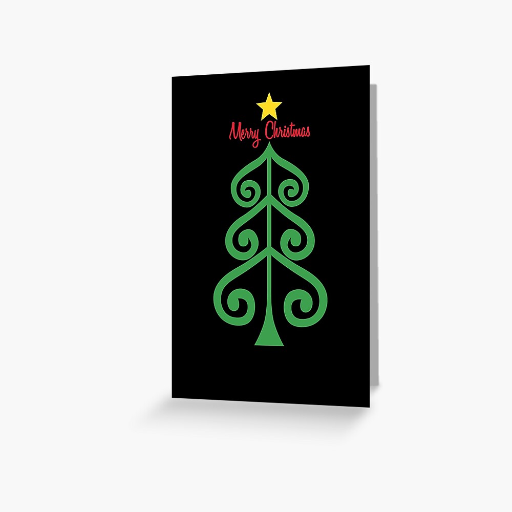 Koru Christmas tree on black background Greeting Card