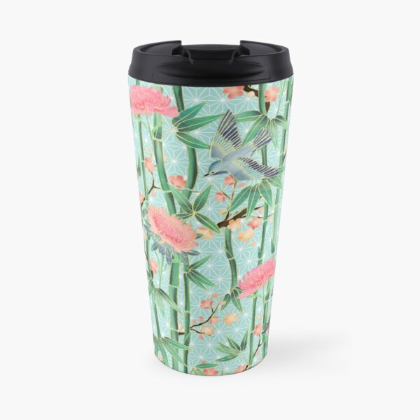 Bamboo, Birds and Blossom - soft blue green Travel Mug