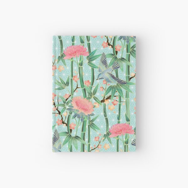 Bamboo, Birds and Blossom - soft blue green Hardcover Journal
