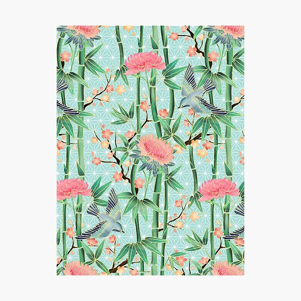 Item preview, Bamboo, Birds and Blossom - soft blue green designed and sold by micklyn.