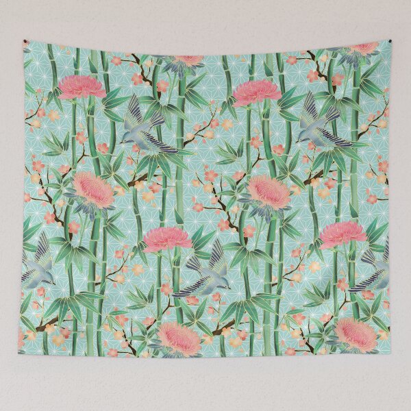 Item preview, Bamboo, Birds and Blossom - soft blue green designed and sold by micklyn.