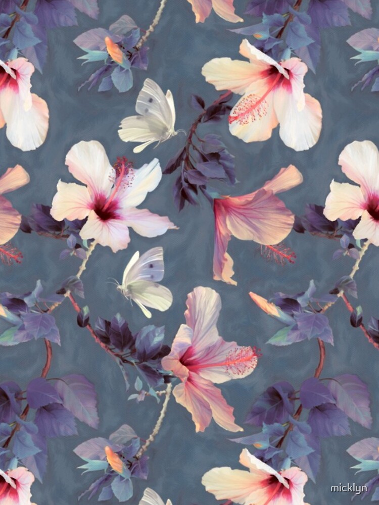 Butterflies and Hibiscus Flowers - a painted pattern by micklyn