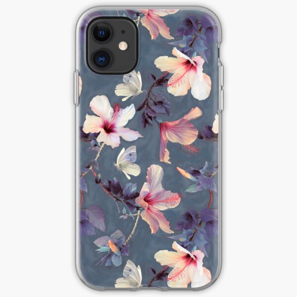 Butterflies and Hibiscus Flowers - a painted pattern iPhone Soft Case