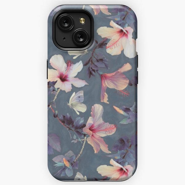 Butterflies and Hibiscus Flowers - a painted pattern iPhone Tough Case