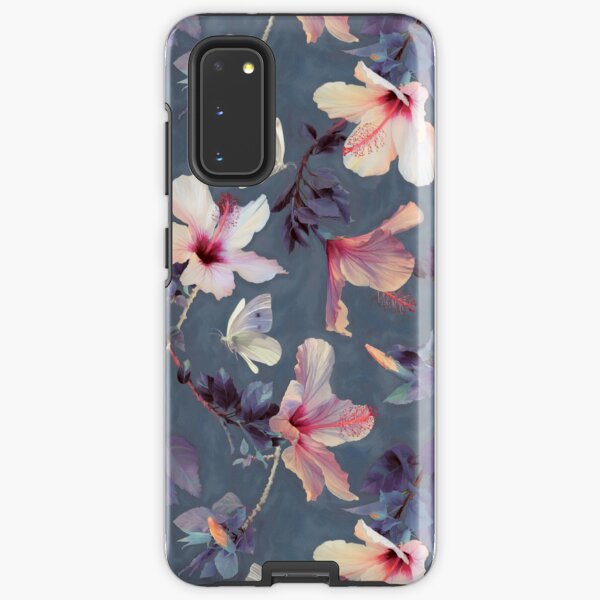 Butterflies and Hibiscus Flowers - a painted pattern Samsung Galaxy Tough Case