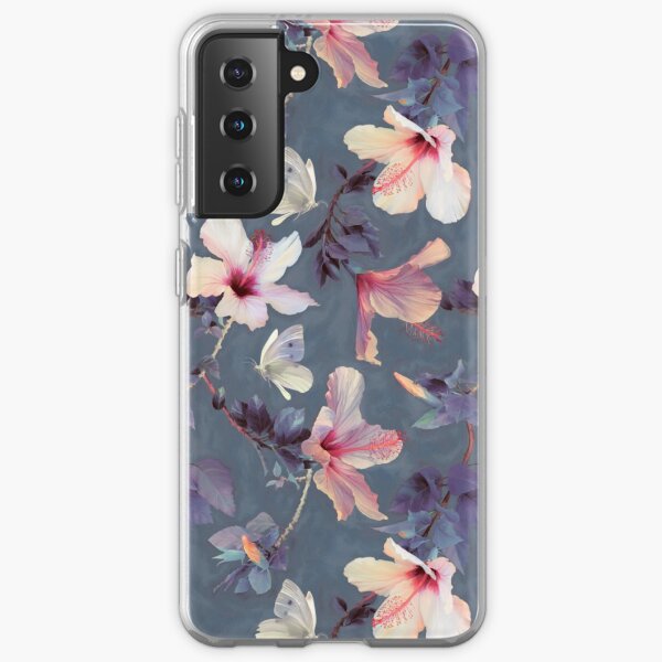 Butterflies and Hibiscus Flowers - a painted pattern Samsung Galaxy Soft Case