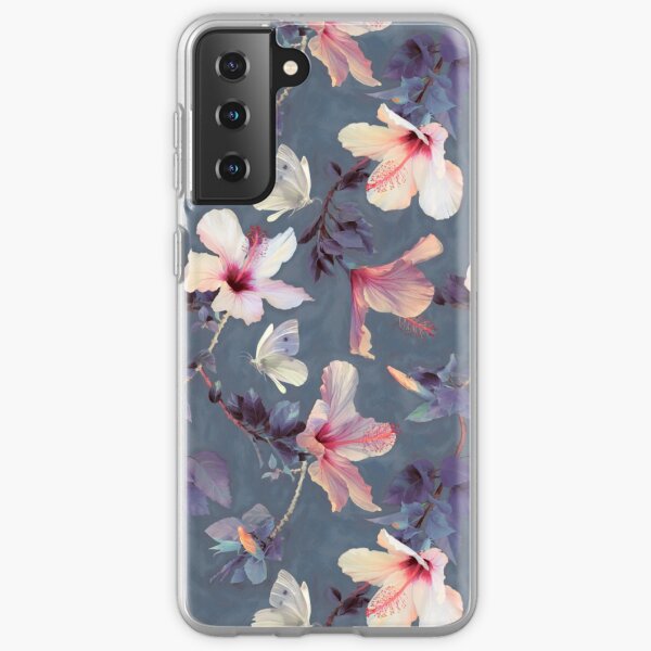 Butterflies and Hibiscus Flowers - a painted pattern Samsung Galaxy Soft Case