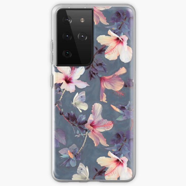 Butterflies and Hibiscus Flowers - a painted pattern Samsung Galaxy Soft Case