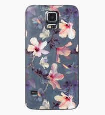 Schmetterlinge und Hibiskus-Blumen - ein gemaltes Muster Hülle & Klebefolie für Samsung Galaxy