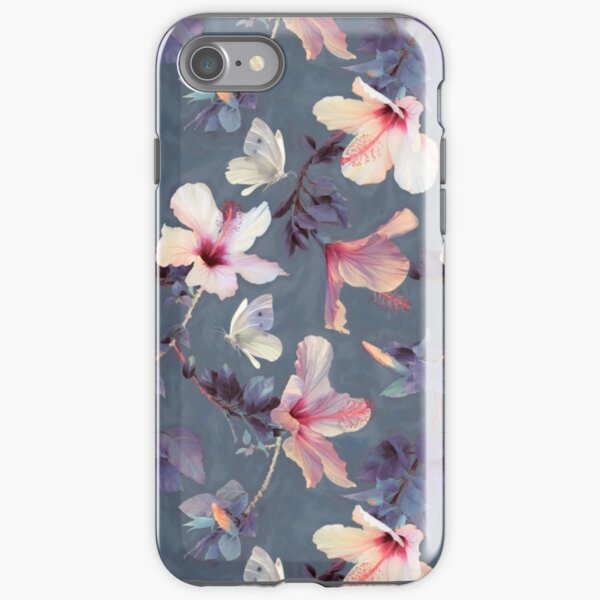 Butterflies and Hibiscus Flowers - a painted pattern iPhone Tough Case