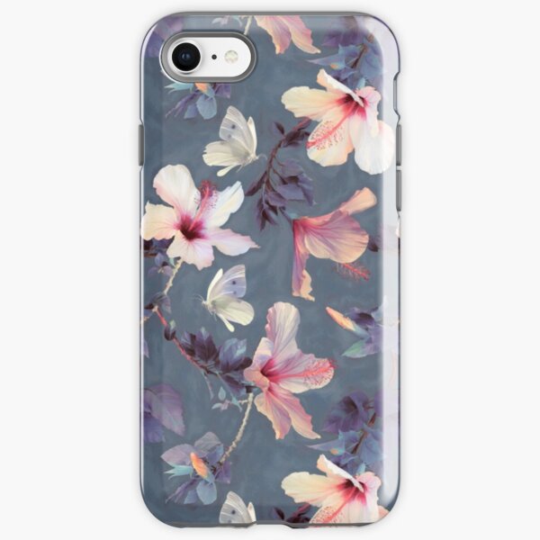 Butterflies and Hibiscus Flowers - a painted pattern iPhone Tough Case
