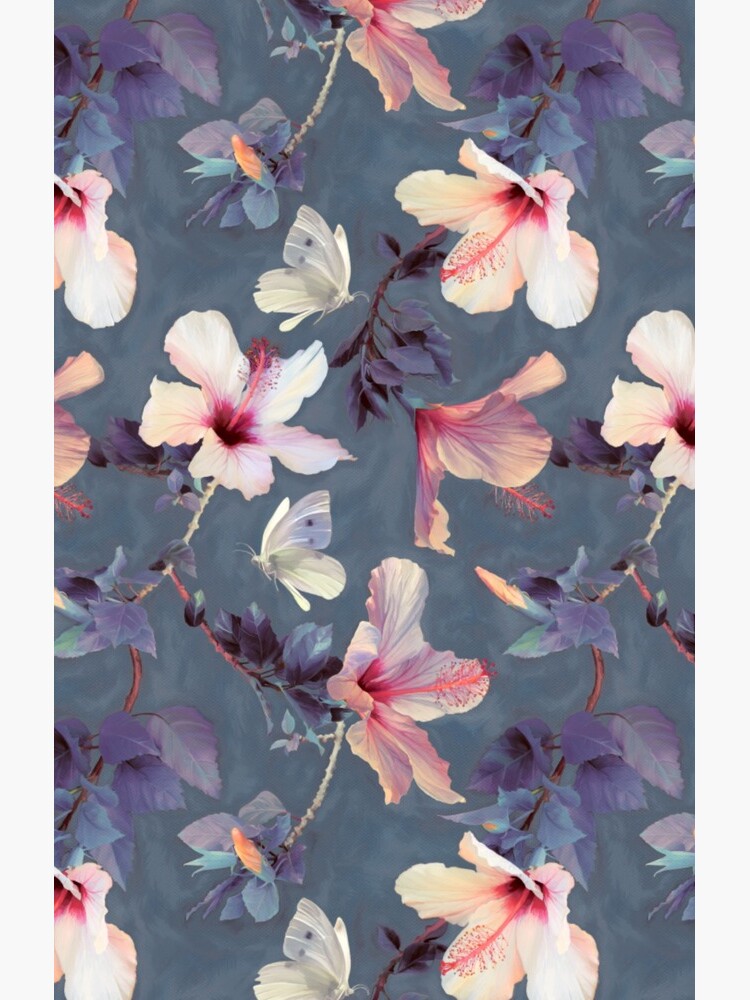 Butterflies and Hibiscus Flowers - a painted pattern by micklyn