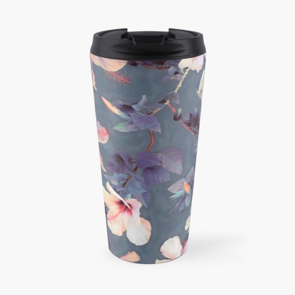 Butterflies and Hibiscus Flowers - a painted pattern Travel Mug