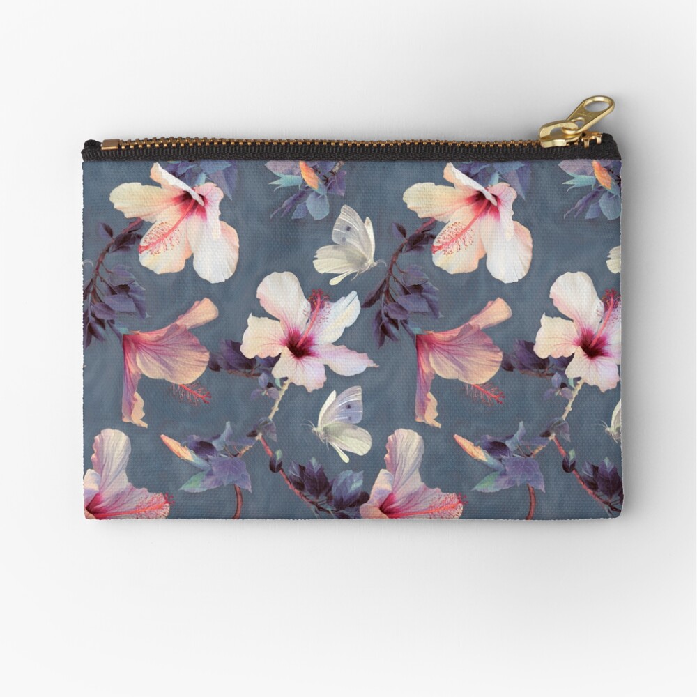 Butterflies and Hibiscus Flowers - a painted pattern Zipper Pouch