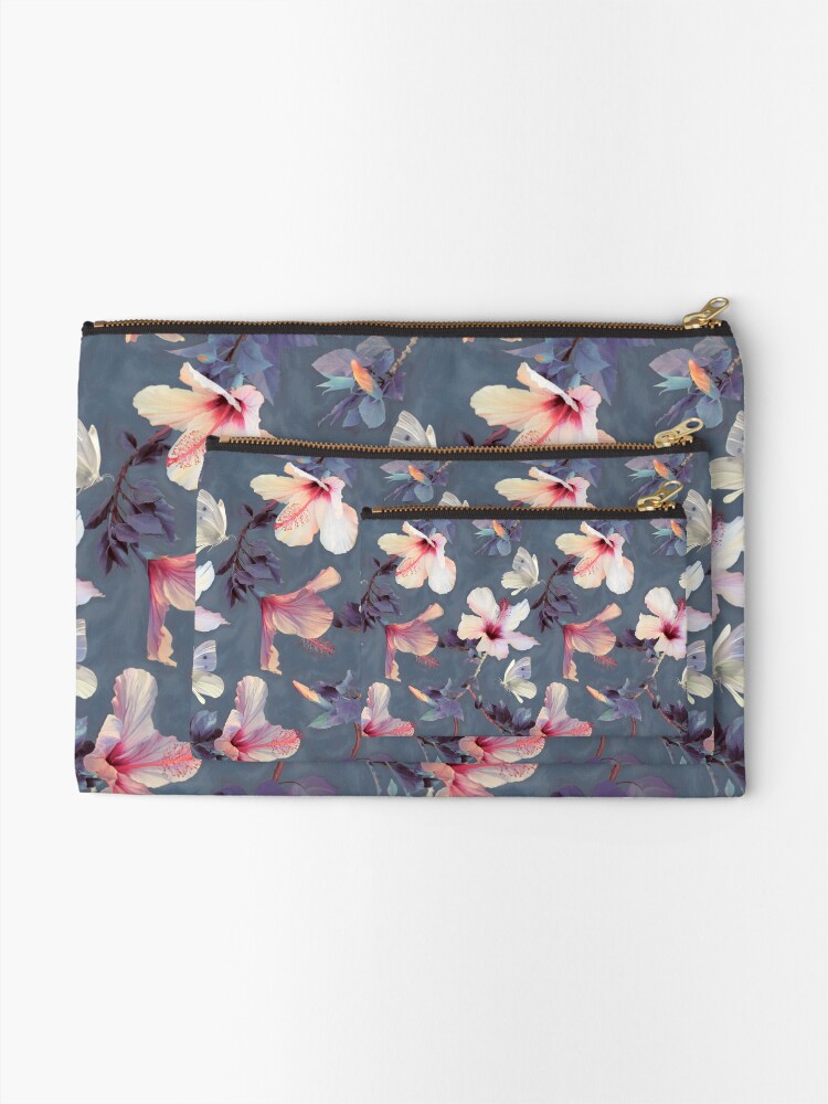 Alternate view of Butterflies and Hibiscus Flowers - a painted pattern Zipper Pouch