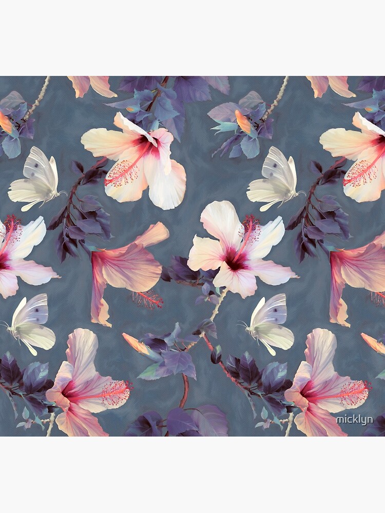 Butterflies and Hibiscus Flowers - a painted pattern by micklyn