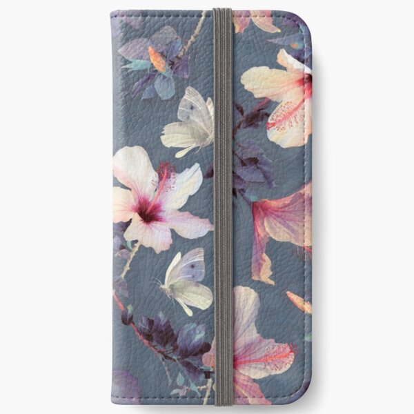 Butterflies and Hibiscus Flowers - a painted pattern iPhone Wallet
