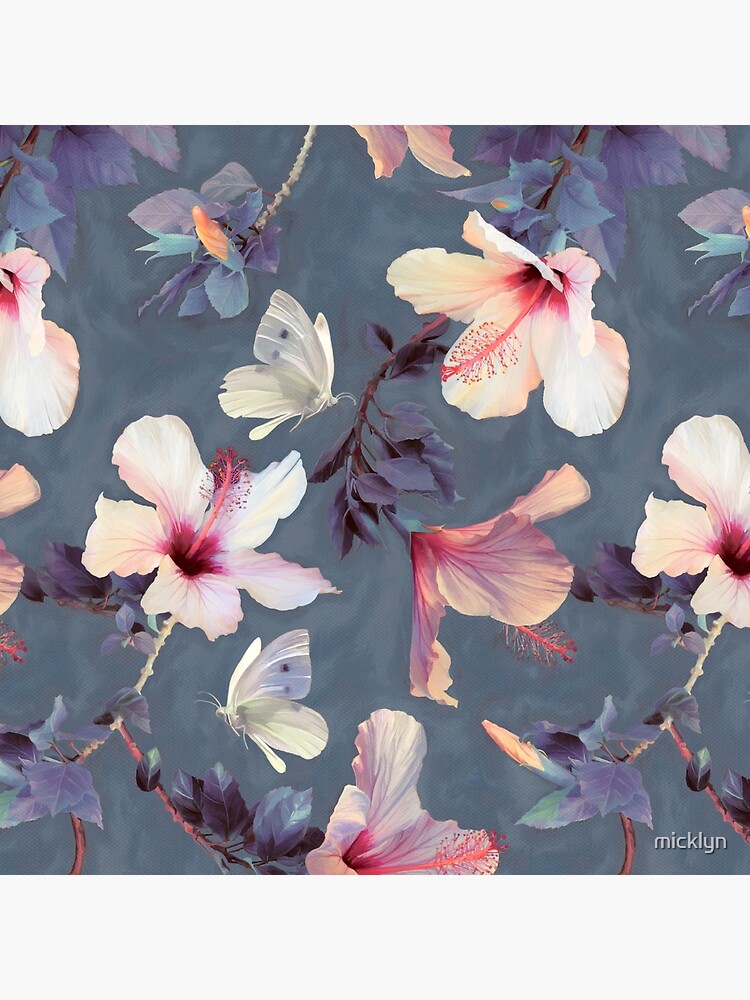 Butterflies and Hibiscus Flowers - a painted pattern by micklyn