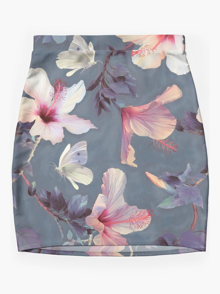 Disover Butterflies and Hibiscus Flowers - a painted pattern Mini Skirt