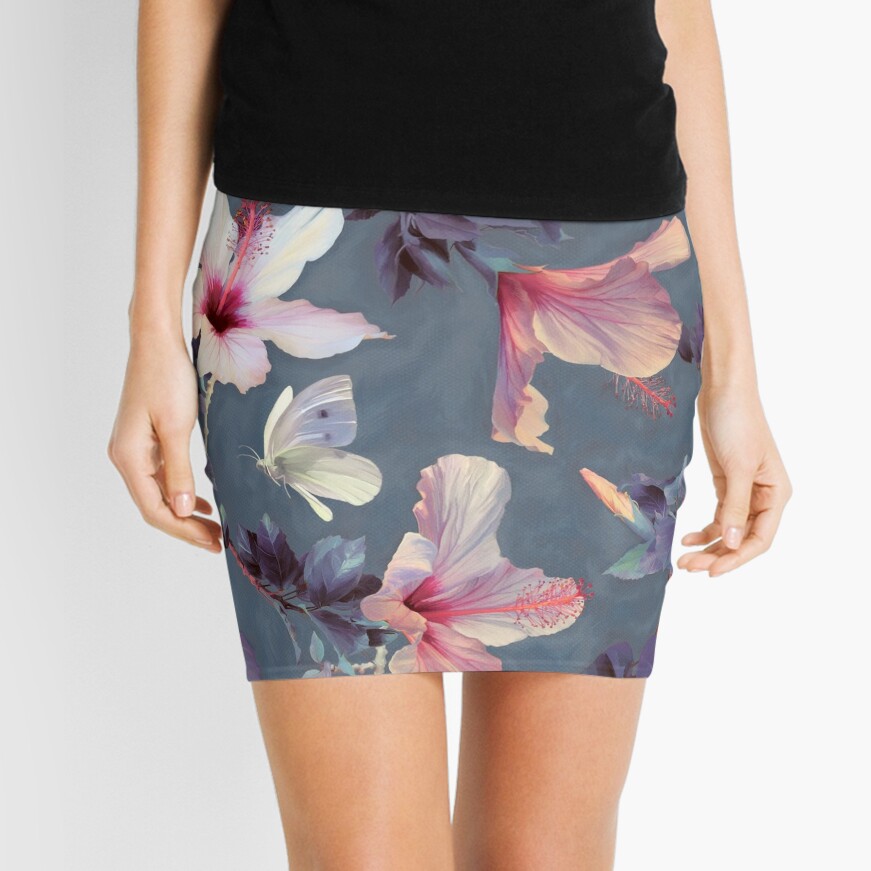 Discover Butterflies and Hibiscus Flowers - a painted pattern Mini Skirt