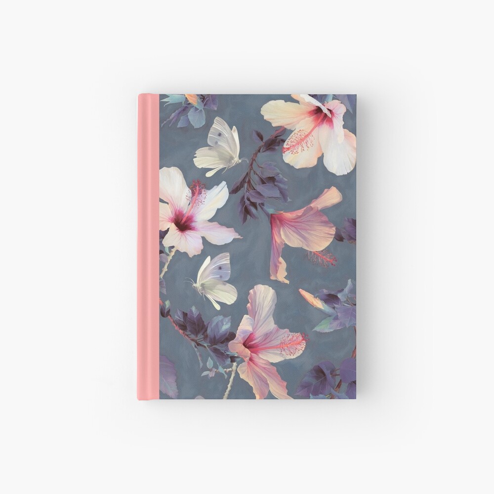 Butterflies and Hibiscus Flowers - a painted pattern Hardcover Journal