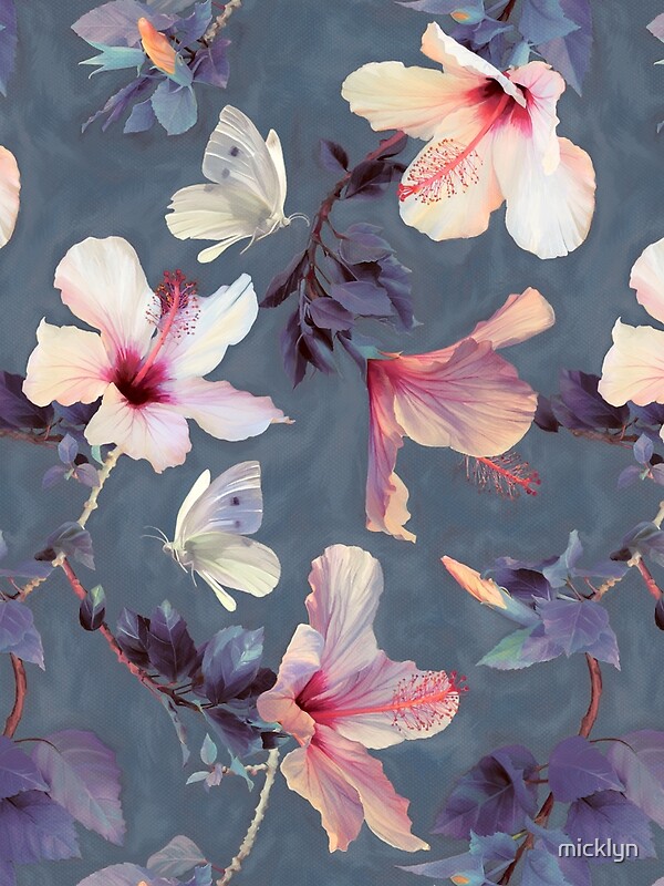 "Butterflies and Hibiscus Flowers a painted pattern" by micklyn