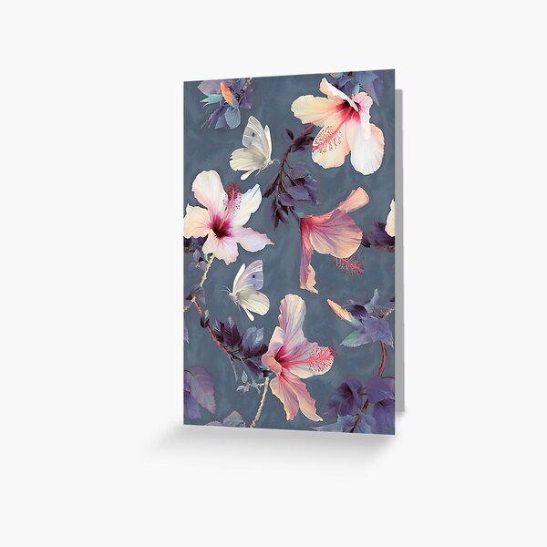 Butterflies and Hibiscus Flowers - a painted pattern Greeting Card