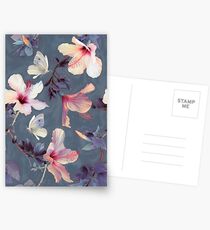 Butterflies and Hibiscus Flowers - a painted pattern Postcards