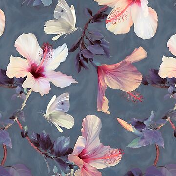Aperçu de l'œuvre Papillons et fleurs d'hibiscus - un motif peint de micklyn