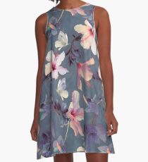 Butterflies and Hibiscus Flowers - a painted pattern A-Line Dress