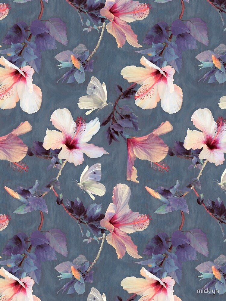 Butterflies and Hibiscus Flowers - a painted pattern by micklyn