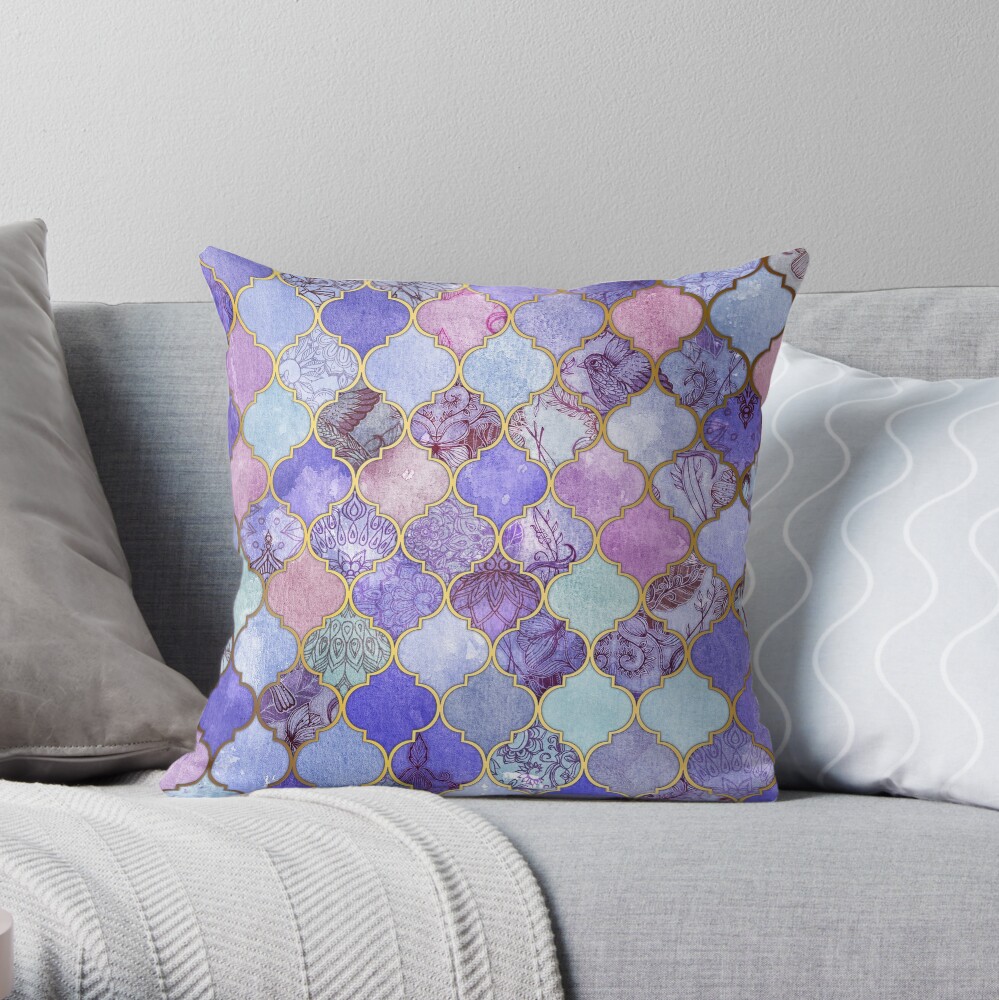 Royal Purple, Mauve & Indigo Decorative Moroccan Tile Pattern Throw Pillow