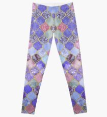 Königliches purpurrotes, malvenfarbenes u. Indigo-dekoratives marokkanisches Fliesen-Muster Leggings