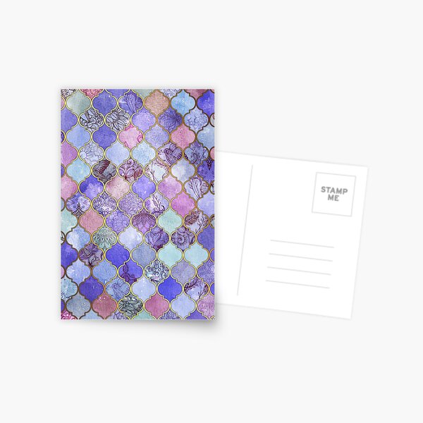 Royal Purple, Mauve & Indigo Decorative Moroccan Tile Pattern Postcard