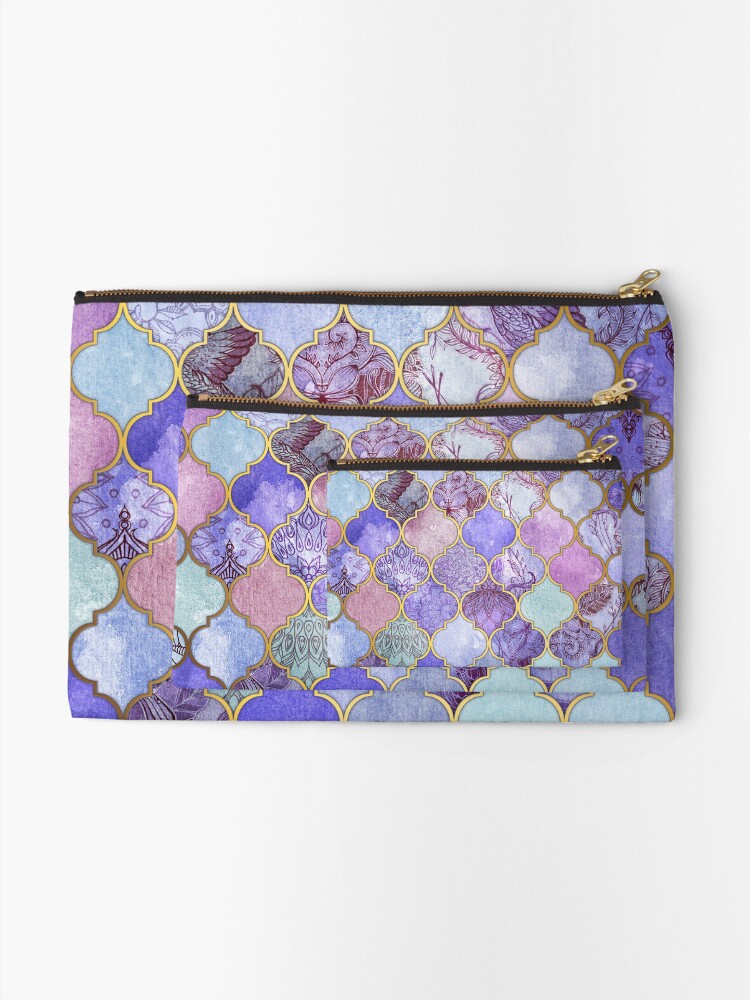 Alternate view of Royal Purple, Mauve & Indigo Decorative Moroccan Tile Pattern Zipper Pouch