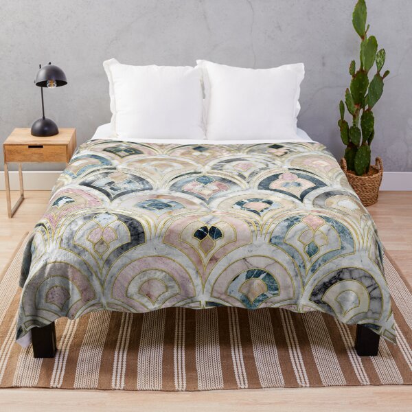 Art Deco Marble Tiles in Soft Pastels Throw Blanket