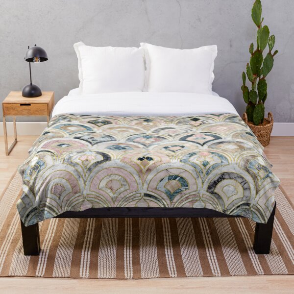 Art Deco Marble Tiles in Soft Pastels Throw Blanket