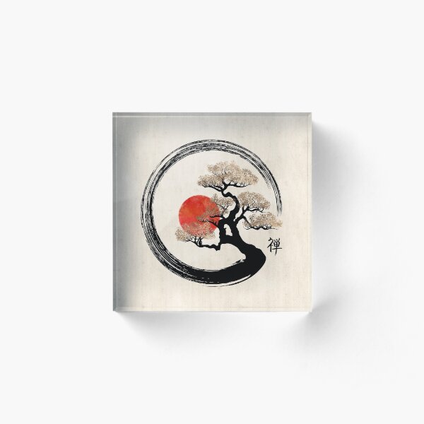 Enso Circle and Bonsai Tree on Canvas Acrylic Block
