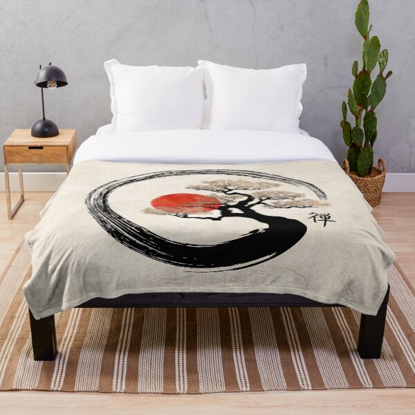 Enso Circle and Bonsai Tree on Canvas Throw Blanket
